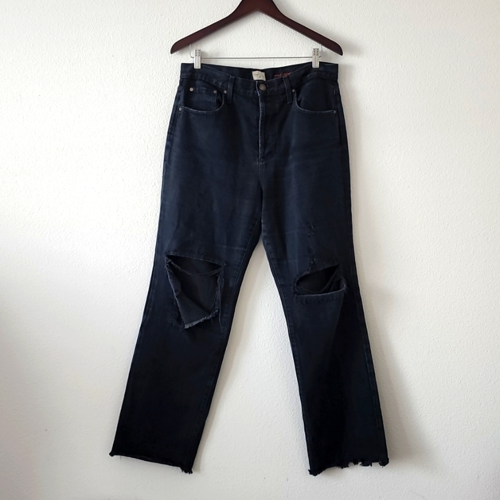 Alice + Olivia straight leg high rise Distressed jeans Raw Hem
